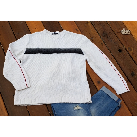 SOLD Nautica Wool Stripe Red Piping Sweater - Picture 2 of 8